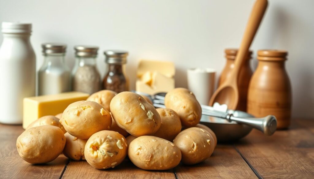ingredientes e utensílios para purê