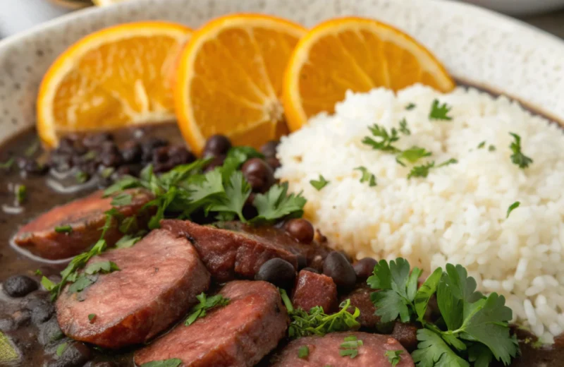 Foto de feijoada completa servida na panela de barro